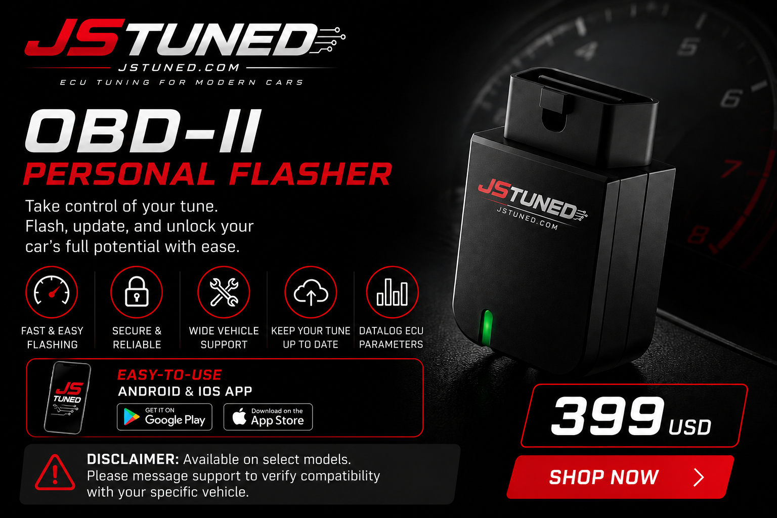 JSTuned OBD-II Personal Flasher — end-user ECU flashing and datalogging tool